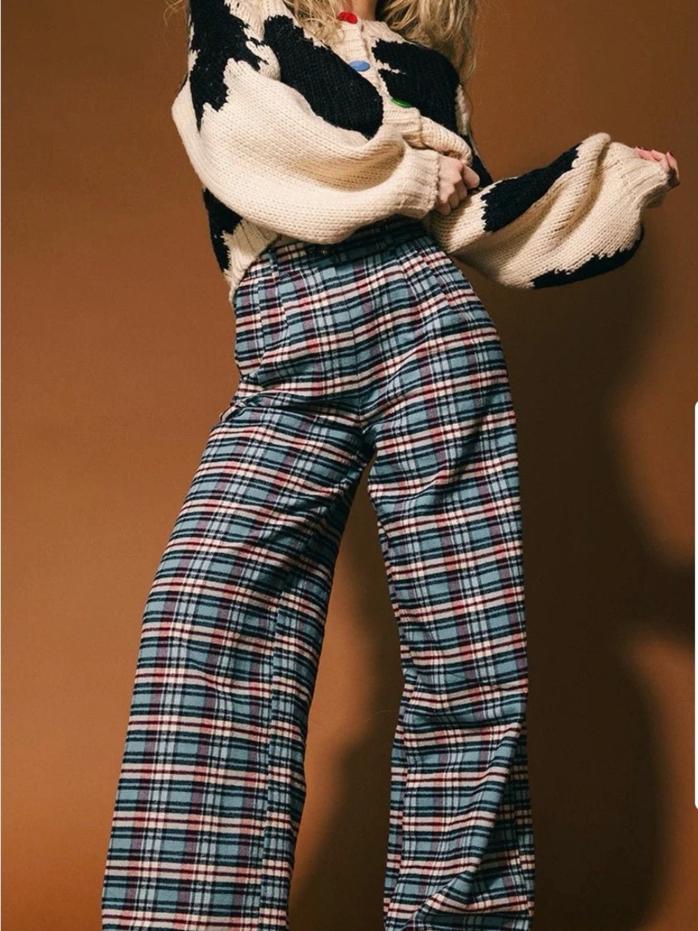 Dressed in LALA Plaid Wide-Leg Pants in Blue Red Black White